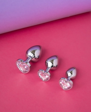 Bejewelled Heart Metal Butt Plug Bundle