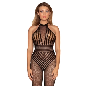 Dreamgirl Lingerie Open Crotch Fishnet Bodystocking with Halter Neck Black 0402