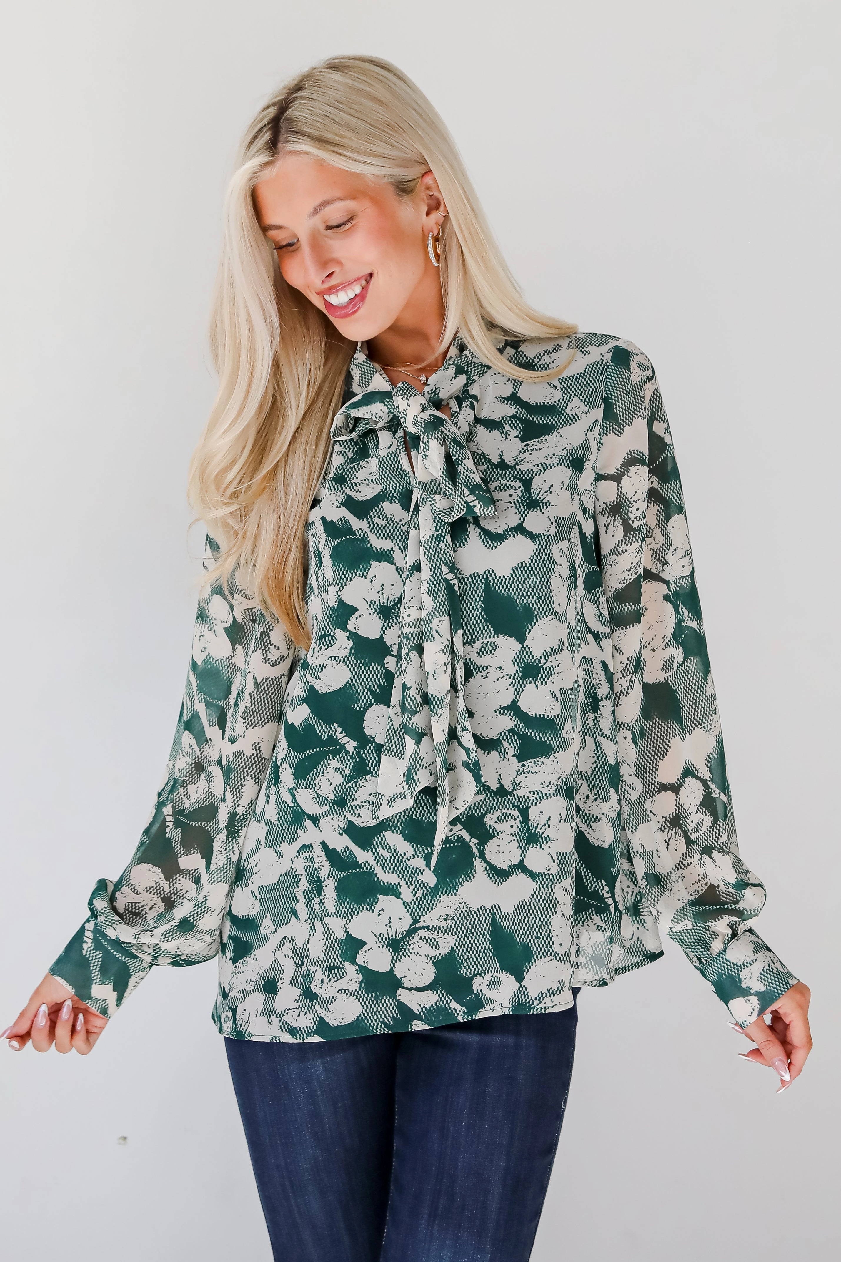FINAL SALE - Convincing Choice Hunter Green Floral Blouse