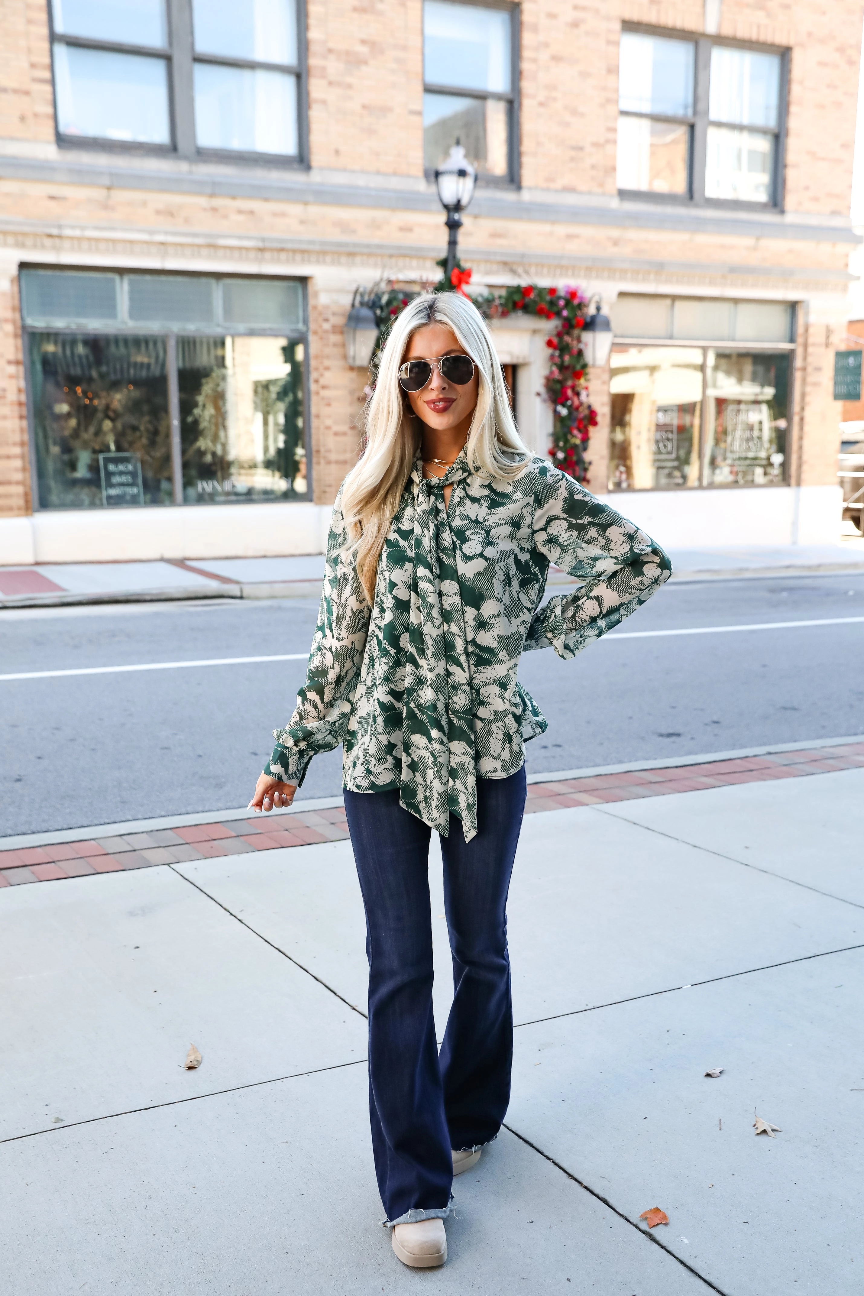 FINAL SALE - Convincing Choice Hunter Green Floral Blouse