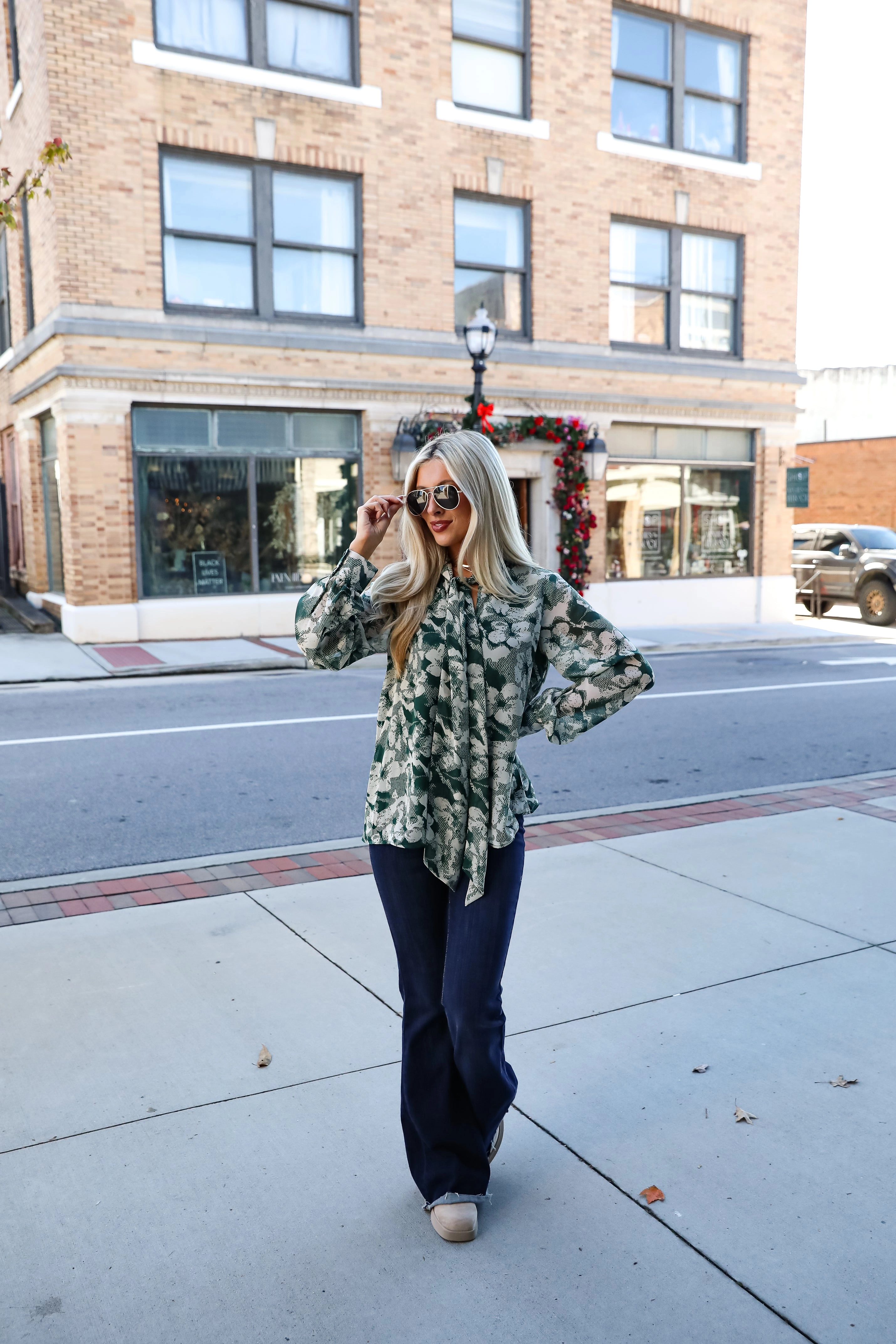FINAL SALE - Convincing Choice Hunter Green Floral Blouse