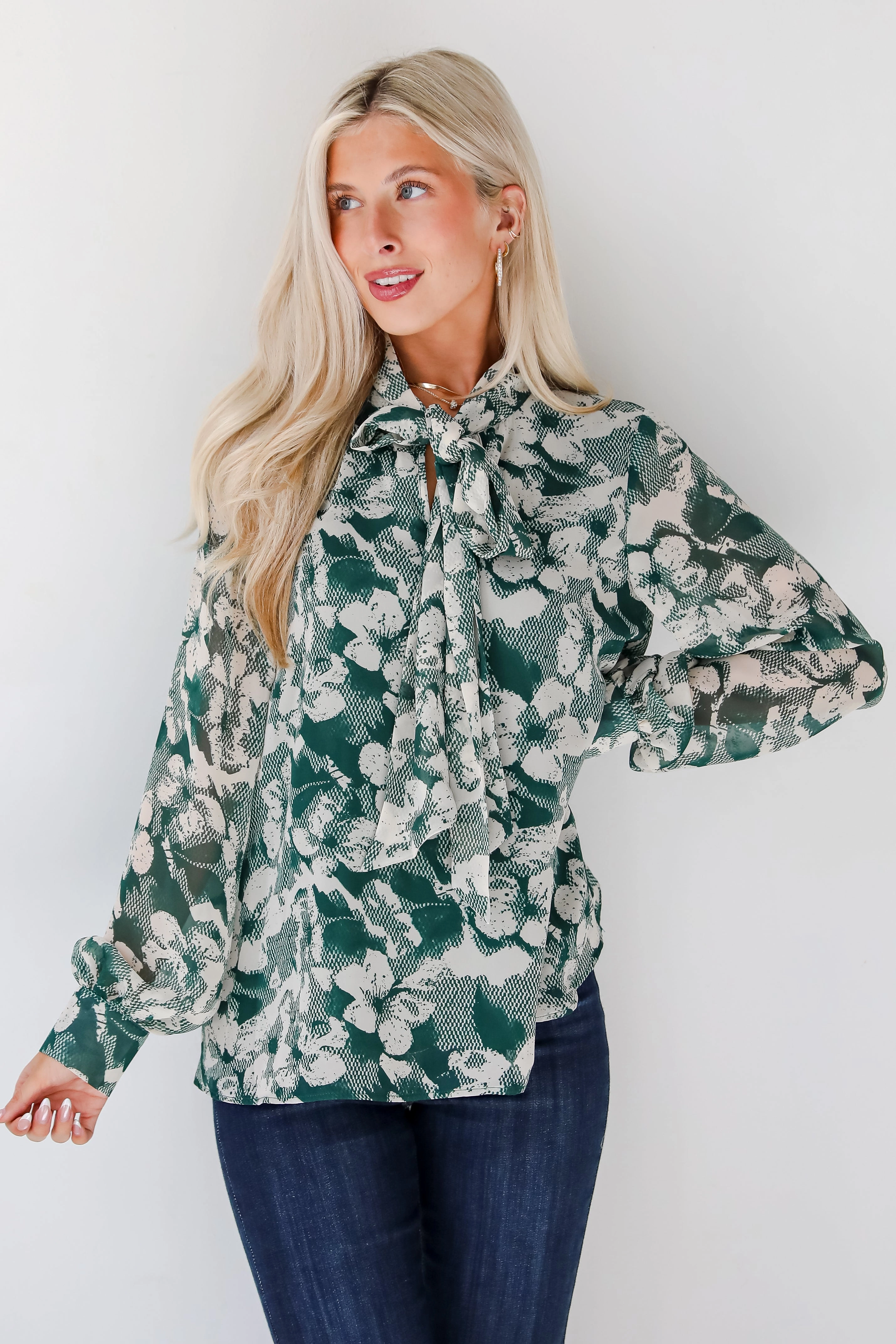 FINAL SALE - Convincing Choice Hunter Green Floral Blouse