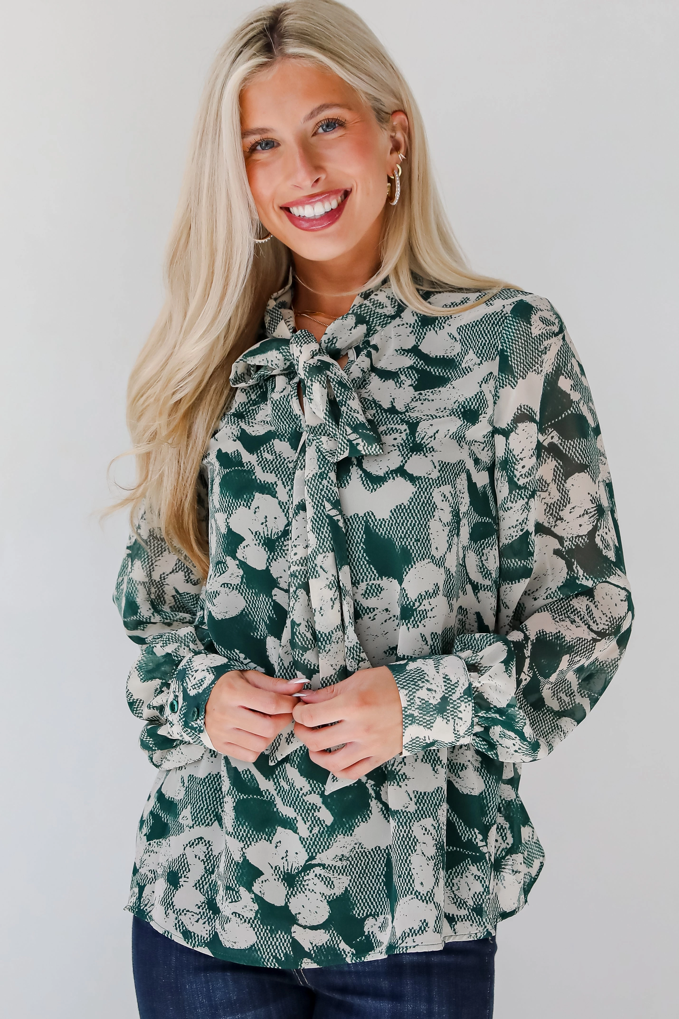 FINAL SALE - Convincing Choice Hunter Green Floral Blouse