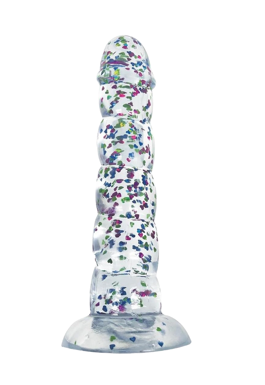 Glittergasm Realistic Clear Dildo with Balls and Suction Cup - Blue/Purple/Violet Glitter