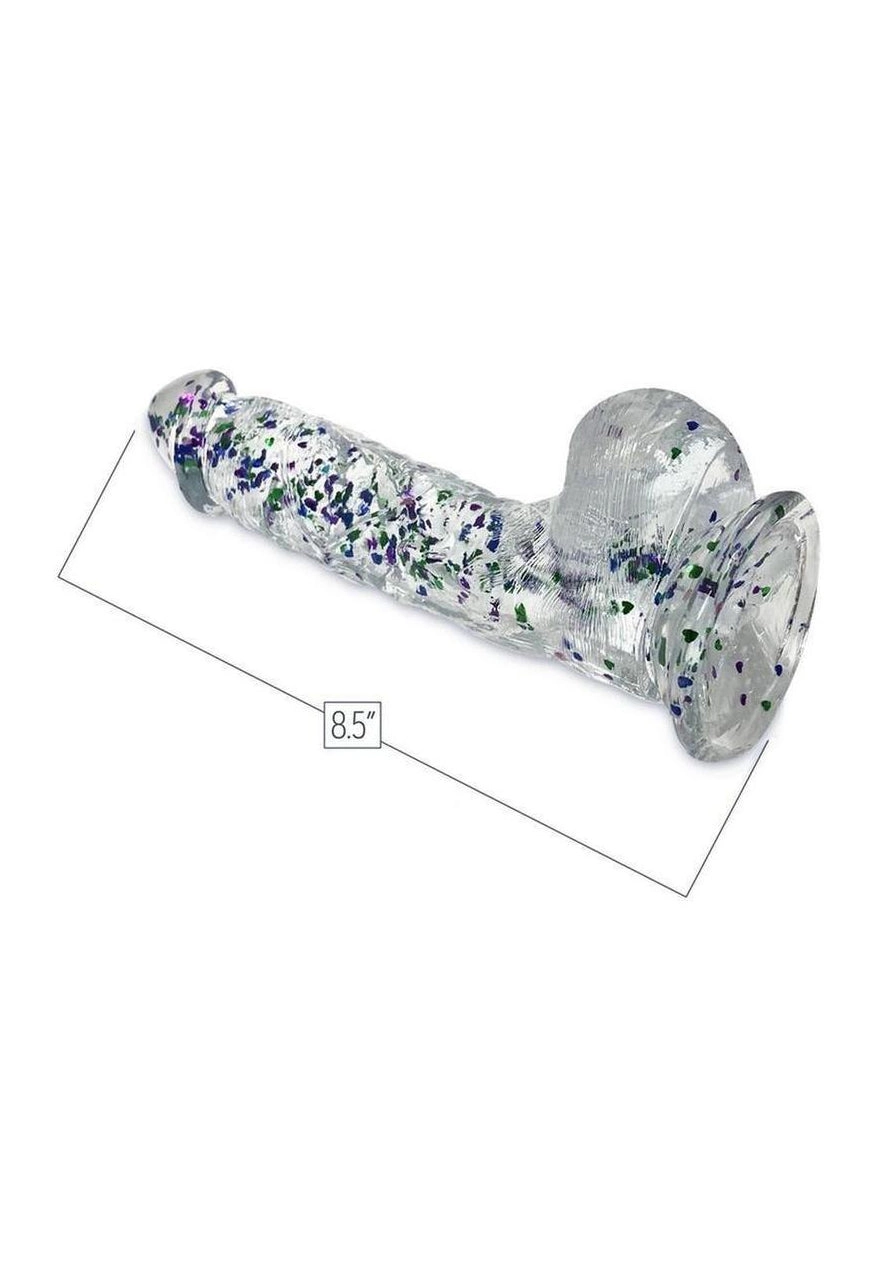 Glittergasm Realistic Clear Dildo with Balls and Suction Cup - Blue/Purple/Violet Glitter