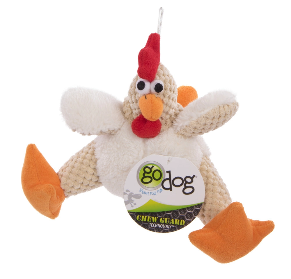 Go Dog Checkers Fat White Rooster with Chew Guard Technology Durable Plush Squeaker Dog Toy White