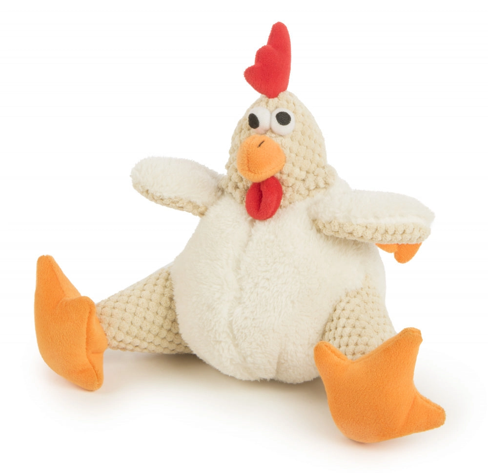 Go Dog Checkers Fat White Rooster with Chew Guard Technology Durable Plush Squeaker Dog Toy White