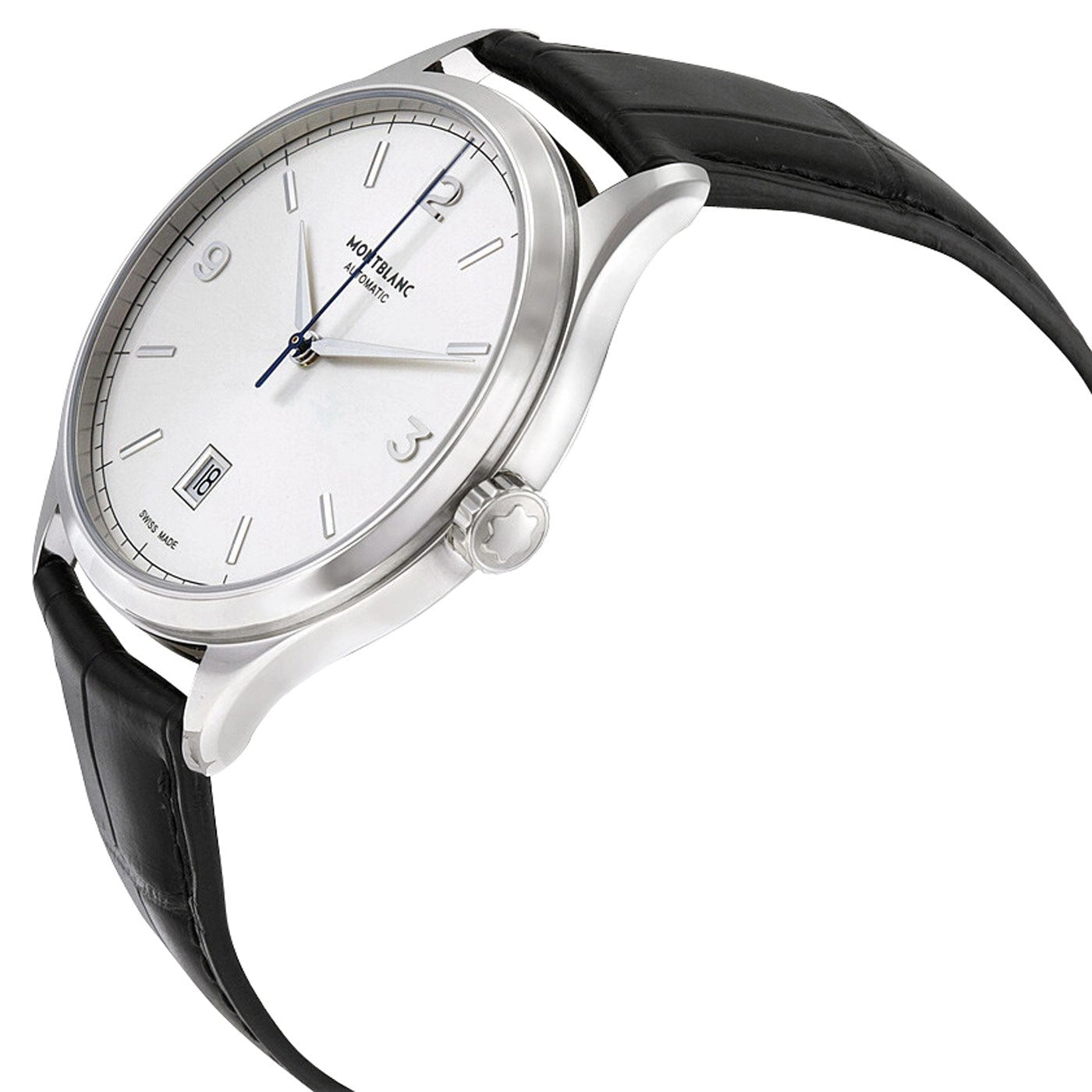Montblanc Heritage Chronometrie Automatic Stainless Steel Silver Dial Black Leather Strap Date Mens Watch 112533