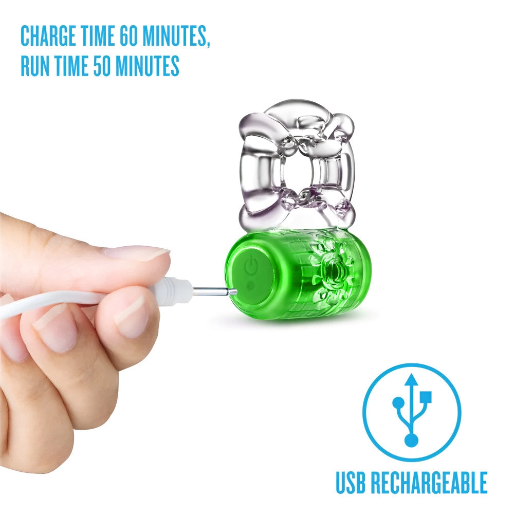 Play With Me By Blush® | Pleaser: Rechargeable Vibrating Penis Ring – Neon Green