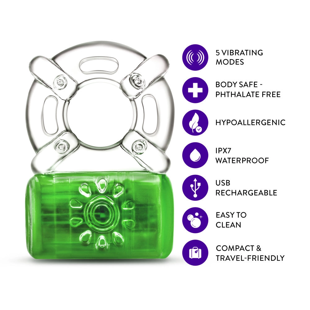 Play With Me By Blush® | Pleaser: Rechargeable Vibrating Penis Ring – Neon Green