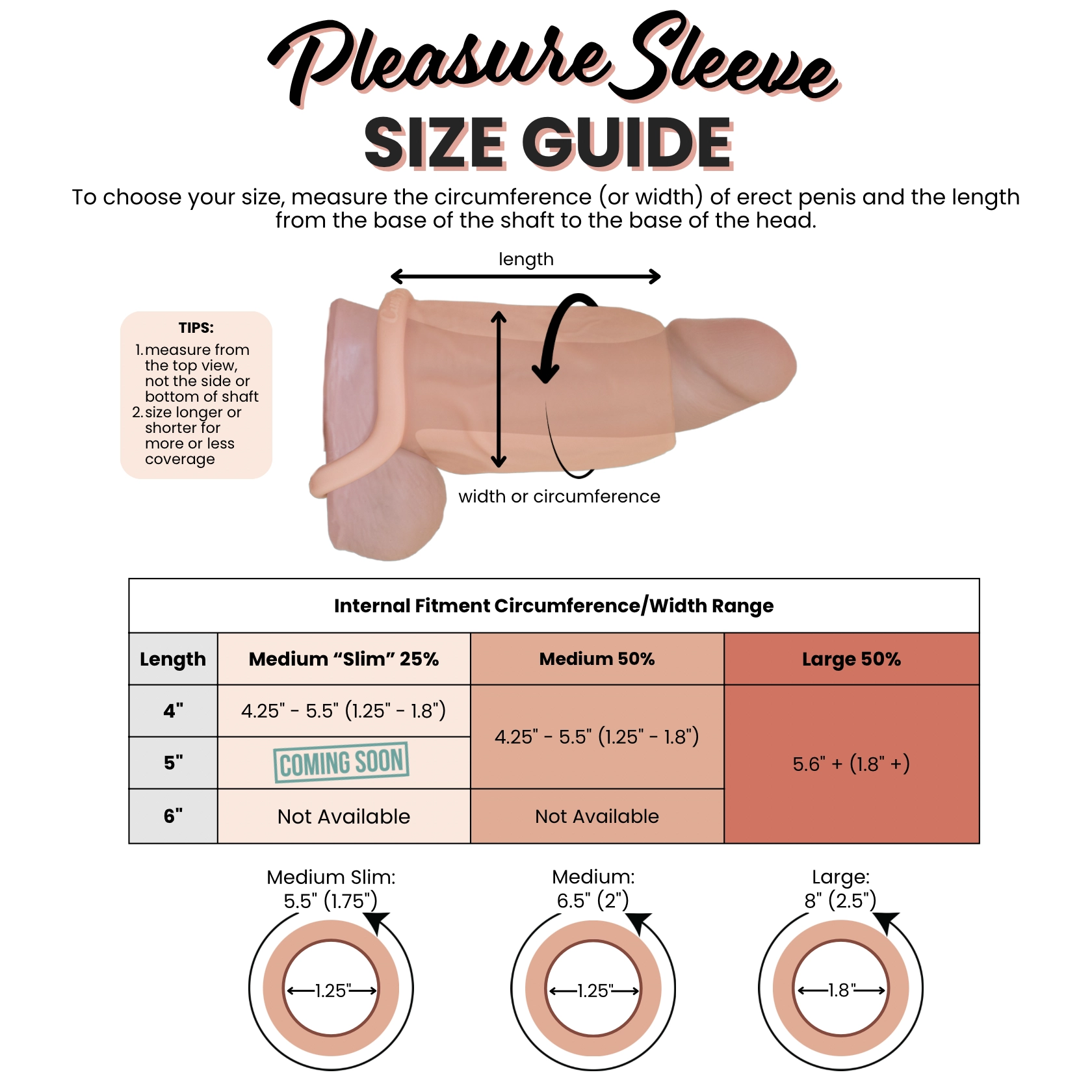 Pleasure Sleeves - Open-Ended Penis Sleeves w/Clit Stimulator/Grind Pad - 50% Girth Increase - 4, 5, 6 Inch  (Large)