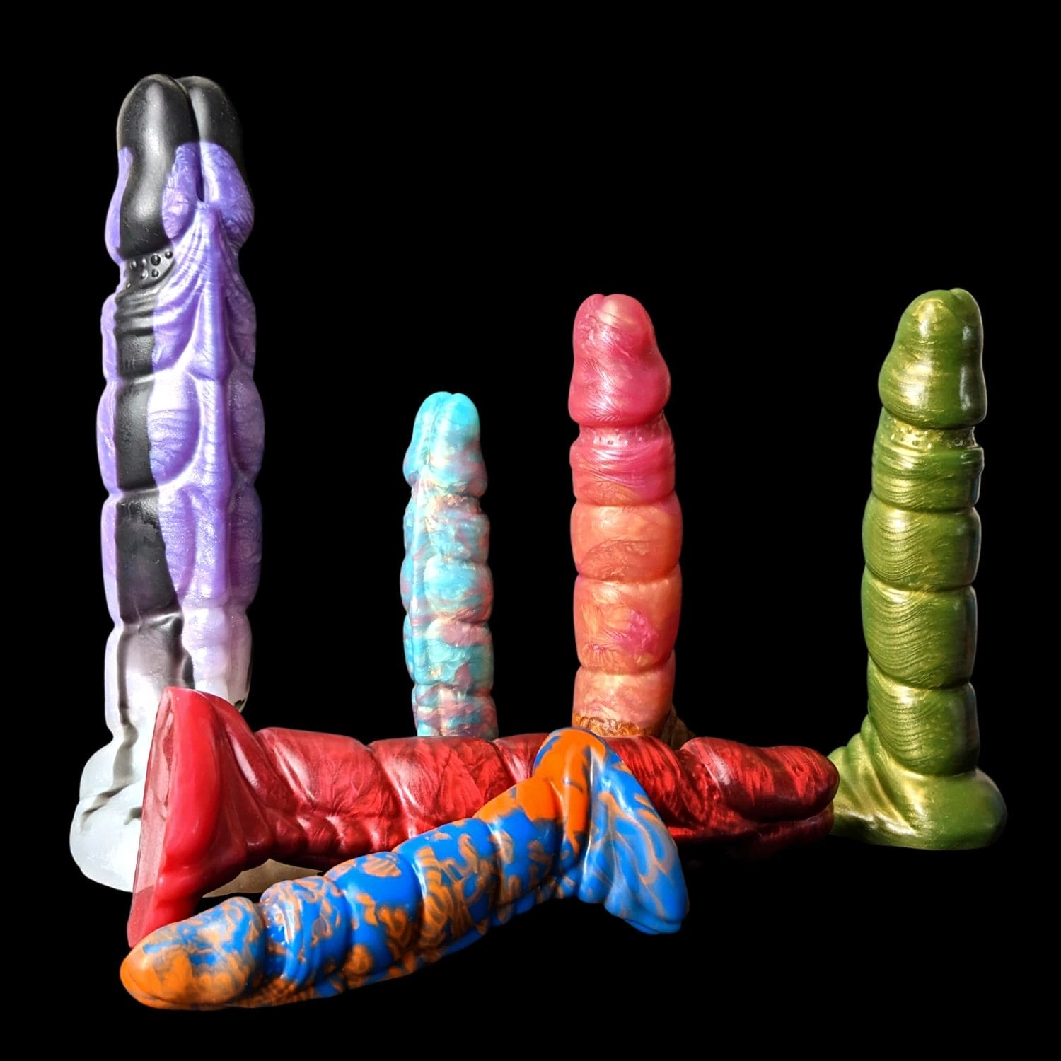 Premade Small Kezax - Split Black and White with Fluorescent Purple and Red Drips - Classic Firmness