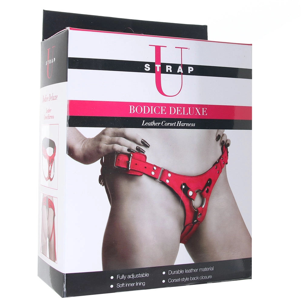 Strap U Bodice Deluxe Leather Corset Harness in Pink
