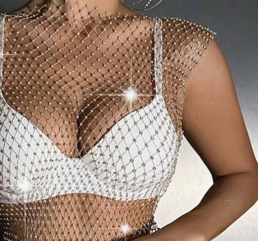 Stretchy Rhinestone Fishnet Top (One Size)