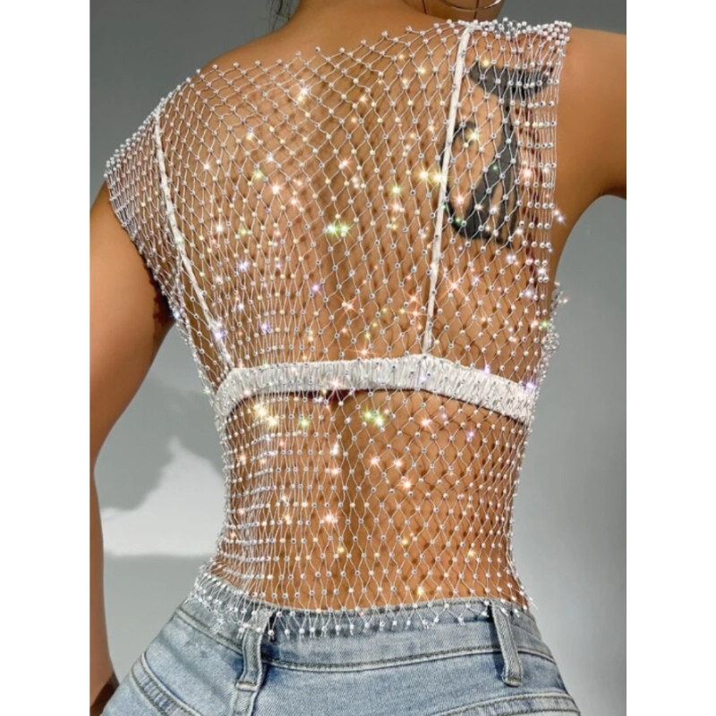 Stretchy Rhinestone Fishnet Top (One Size)