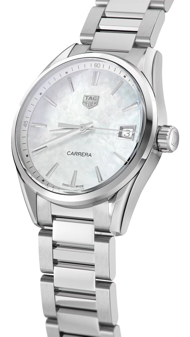 TAG Heuer Carrera Stainless Steel Mother-Of-Pearl Dial Date Quartz Womens Watch WBK1311.BA0652