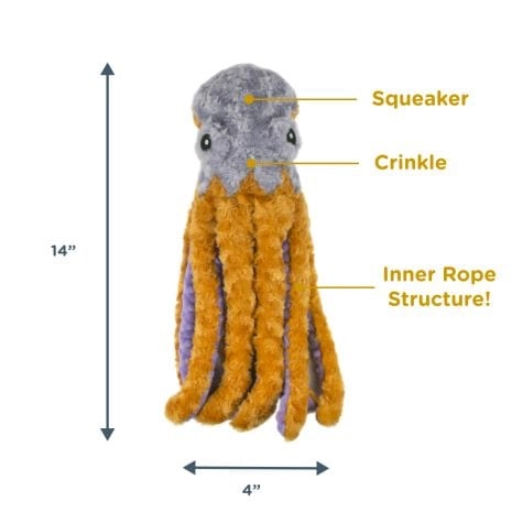 Tall Tails Plush Octopus with Squeaker Tug Dog Toy