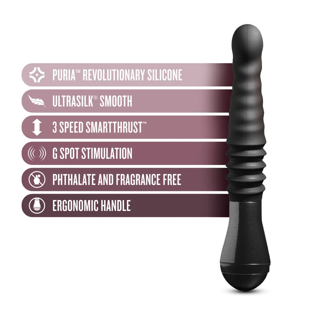 Temptasia By Blush® | Lazarus Curved G-Spot Black 10-Inch Long Rechargeable Thrusting & Vibrating Dildo