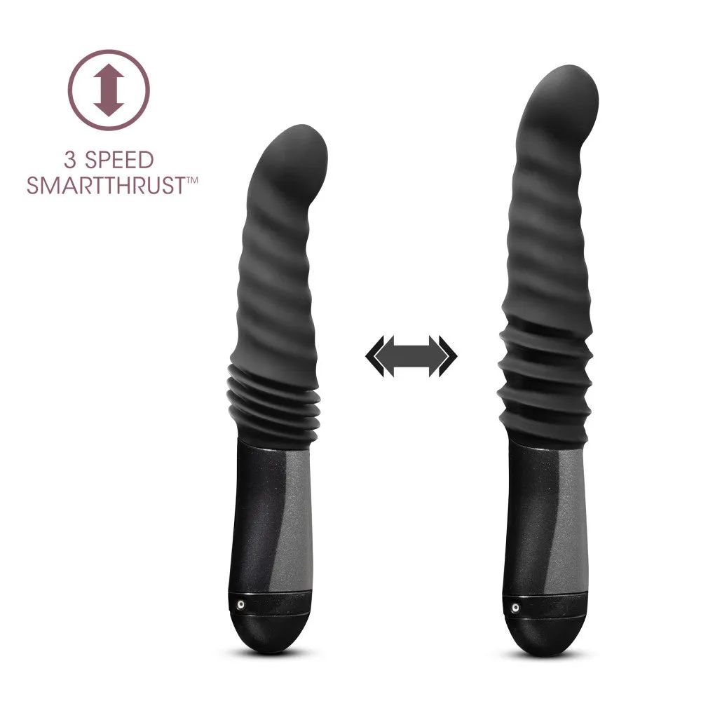 Temptasia By Blush® | Lazarus Curved G-Spot Black 10-Inch Long Rechargeable Thrusting & Vibrating Dildo