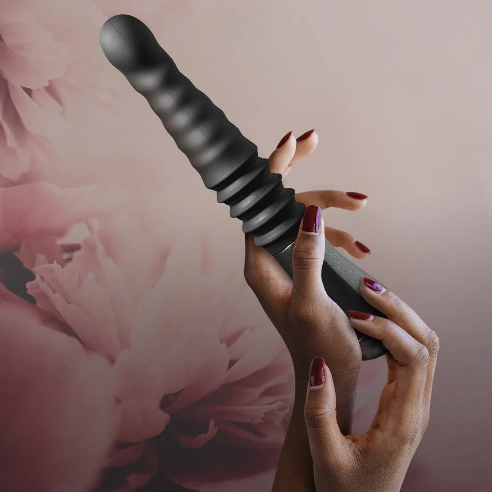 Temptasia By Blush® | Lazarus Curved G-Spot Black 10-Inch Long Rechargeable Thrusting & Vibrating Dildo