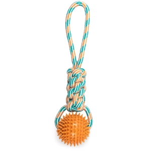 Thoozy Pet Rope Toy with Spike Ball Orange & Teal Dog Toys