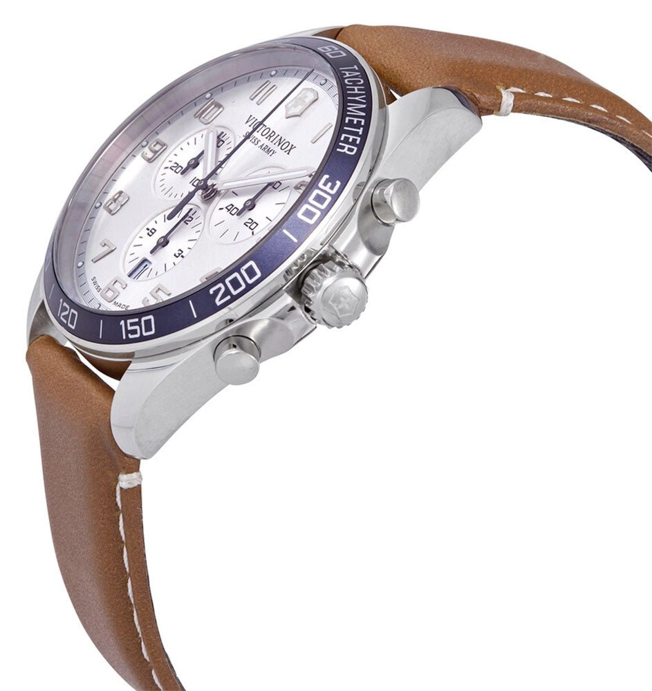 Victorinox Swiss Army Fieldforce Classic Chronograph Stainless Steel Silver Dial Brown Leather Strap Date Quartz Mens Watch 241900